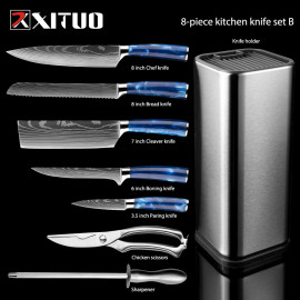 XITUO Kitchen Chef Set Knife Stainless Steel Knife Holder Santoku Utility Cut Cleaver Bread Paring Knives Scissors Cooking Tools