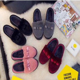 Flat Shoes Women Autumn And Winter Home Postpartum Home Indoor Thick Bottom Non-slip Wear Plush Ladies Cotton Fashion Shoes