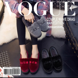 Flat Shoes Women Autumn And Winter Home Postpartum Home Indoor Thick Bottom Non-slip Wear Plush Ladies Cotton Fashion Shoes