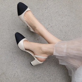 Meotina Women Slingbacks Shoes High Heels Natural Genuine Leather Thick High Heel Shoes Cow Leather Mixed Colors Pumps Ladies 43