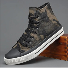 New Men's High-top Canvas Shoes Korean Fashion Camouflage Vulcanized Shoes 