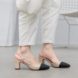 Meotina Women Slingbacks Shoes High Heels Natural Genuine Leather Thick High Heel Shoes Cow Leather Mixed Colors Pumps Ladies 43