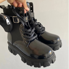 Women Autumn Shoes Patent Leather Combat Boots Female Lace-Up Trend Storage Small Objects Space Package Sexy Women's Boots Ankle