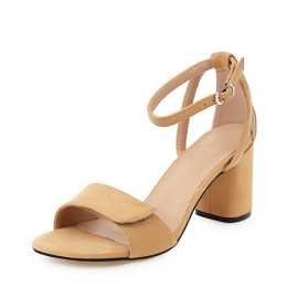 Taoffen Summer Woman Shoes Square Heel Sandals Thick High Heel Lady Shoes Buckle Cover Heels Flock Shoes Solid Color Size 34-43
