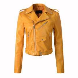 New Arrival 2020 brand Winter Autumn Motorcycle leather jackets yellow leather jacket women leather coat  slim PU jacket Leather