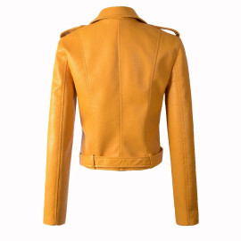 New Arrival 2020 brand Winter Autumn Motorcycle leather jackets yellow leather jacket women leather coat  slim PU jacket Leather