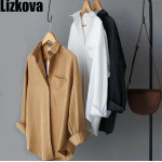 Lizkova White Blouse Women Suede Long Sleeve Formal Shirt