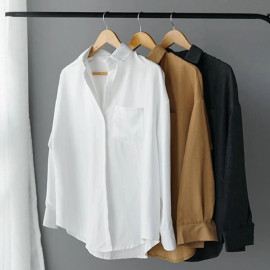 Lizkova White Blouse Women Suede Long Sleeve Formal Shirt