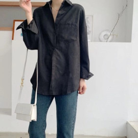 Lizkova White Blouse Women Suede Long Sleeve Formal Shirt