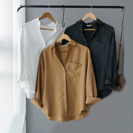 Lizkova White Blouse Women Suede Long Sleeve Formal Shirt