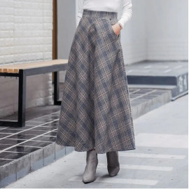 Japanese Style Vintage Plaid Long Skirt For Women