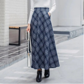 Japanese Style Vintage Plaid Long Skirt For Women