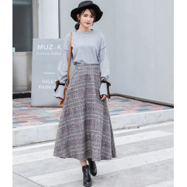 Japanese Style Vintage Plaid Long Skirt For Women