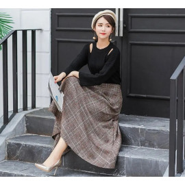 Japanese Style Vintage Plaid Long Skirt For Women