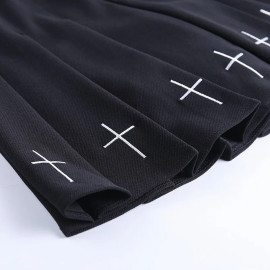 InsGoth High Waist Mini Black Skirts Gothic Streetwear Cross Print Pleated Women Skirts Casual College Lolita Harajuku Skirt