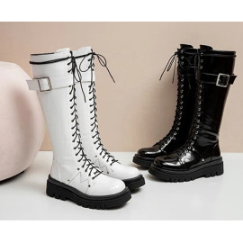 Glitter Platform Boots Women Ankle Shoes Leather Motorcycle Boot Thick Sole Gothic High Heels Lace Up Zip Combat Punk Boot
