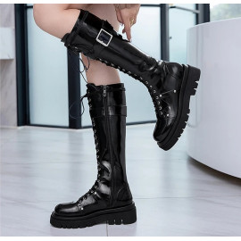 Glitter Platform Boots Women Ankle Shoes Leather Motorcycle Boot Thick Sole Gothic High Heels Lace Up Zip Combat Punk Boot