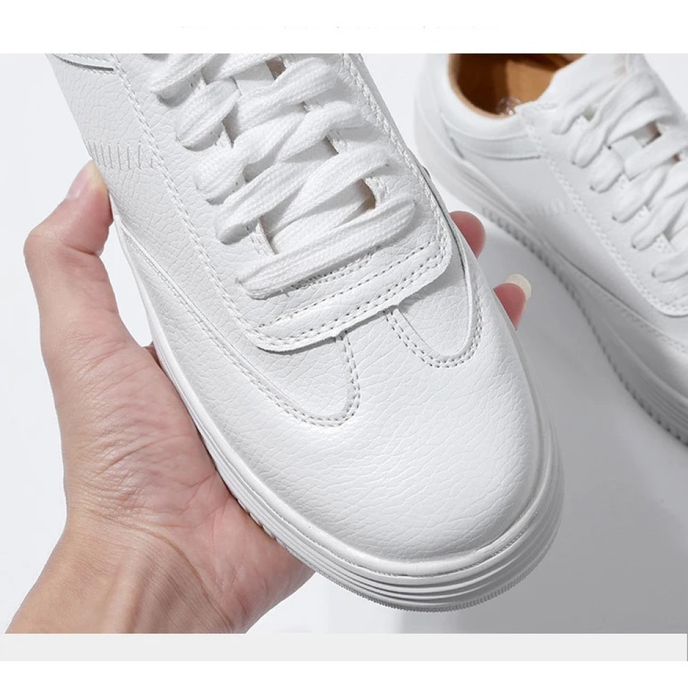 Fashion White Split Leather Women Chunky Sneakers White Shoes Lace Up Tenis Feminino Zapatos De Mujer Platform Women Casual Shoe