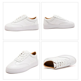 Fashion White Split Leather Women Chunky Sneakers White Shoes Lace Up Tenis Feminino Zapatos De Mujer Platform Women Casual Shoe