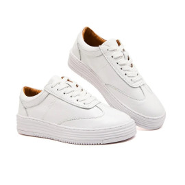 Fashion White Split Leather Women Chunky Sneakers White Shoes Lace Up Tenis Feminino Zapatos De Mujer Platform Women Casual Shoe