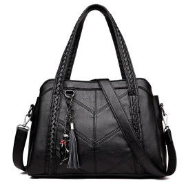 Fashion shoulder bag for women messenger bag ladies retro PU leather handbag purse with tassels female crossbody bag cat handing
