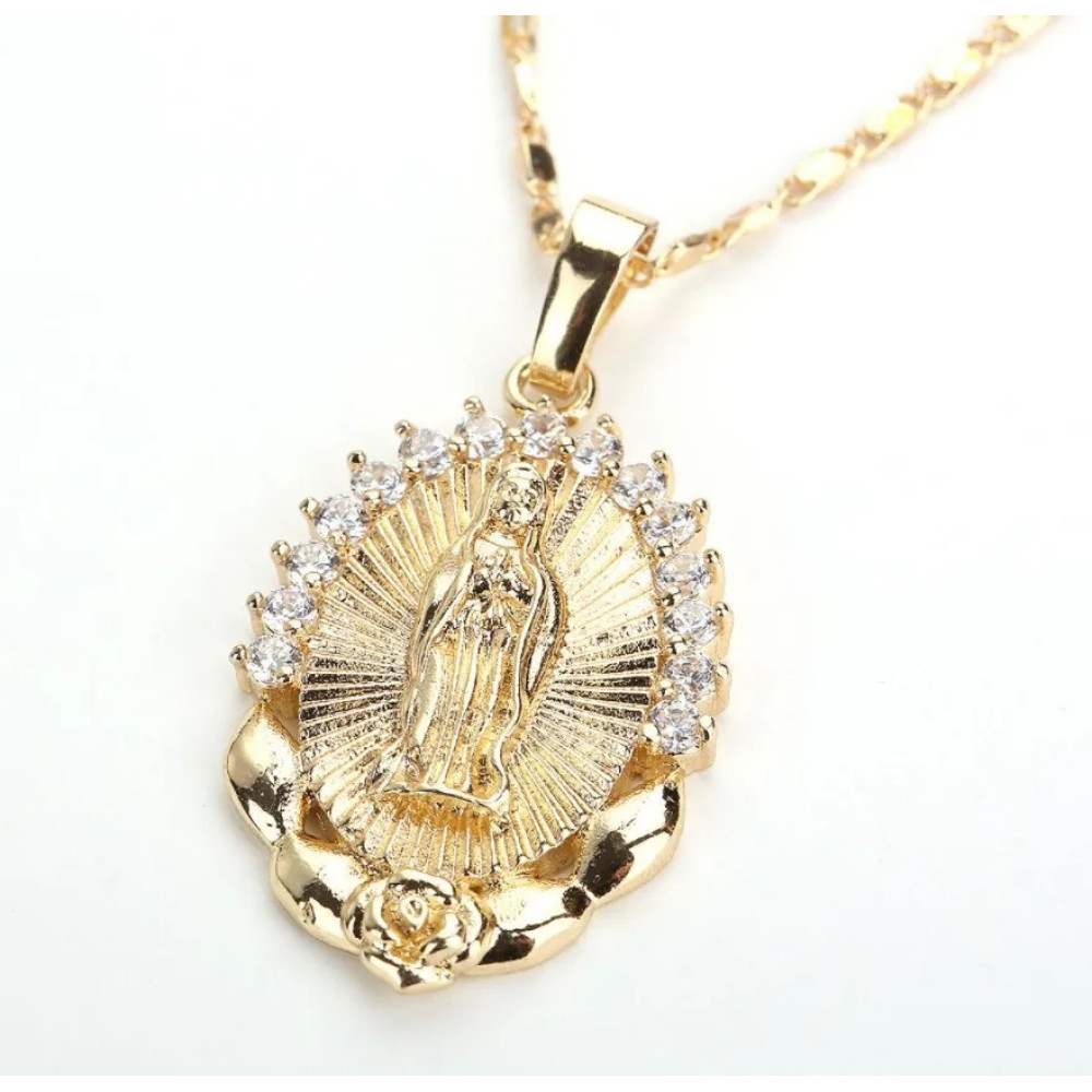 Holy Virgin Mary Pendant Necklace Religion Dainty Golden Christian Cubic Zircon Necklace Women Collier Femme Christian Jewelry