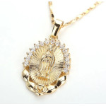 Holy Virgin Mary Pendant Necklace Religion Dainty Golden Christian Cubic Zircon Necklace Women Collier Femme Christian Jewelry