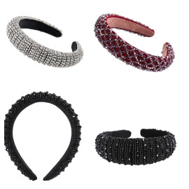 AWAYTR Silver Glitzy Luxury Full Rhinestone Headband for Women Padded Hairband Black Sliver Wide Headwear Hair Accessories