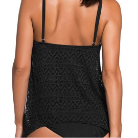 Women Black Tankini Tummy Control Swimwear Tank Top Retro Printed Swimsuit with Boyshorts Two Piece Bathing Suit