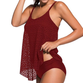 Women Black Tankini Tummy Control Swimwear Tank Top Retro Printed Swimsuit with Boyshorts Two Piece Bathing Suit
