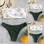 Sexy Brazilian Bikini Swimwear Women Swimsuit Off Shoulder Bikinis Women Bandeau Push-Up Biquini Avocado print Bathing Suit