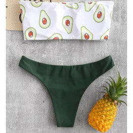 Sexy Brazilian Bikini Swimwear Women Swimsuit Off Shoulder Bikinis Women Bandeau Push-Up Biquini Avocado print Bathing Suit