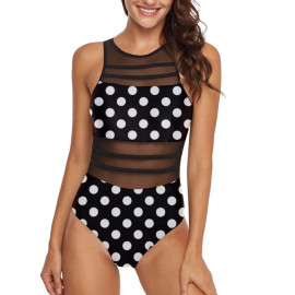 Riseado Women Swimwear One Piece Swimsuit 2020 Sexy Mesh Swim Wear High Neck Bathing Suit Women Black Beach Wear Plus Size XXL