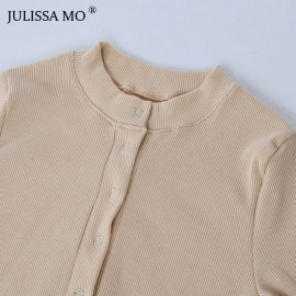 JULISSA MO Sexy V Neck Knitted Bodysuit Women Black Long Sleeve Buttons Rompers Womens Jumpsuit 2018 Casual One-pieces Bodysuits