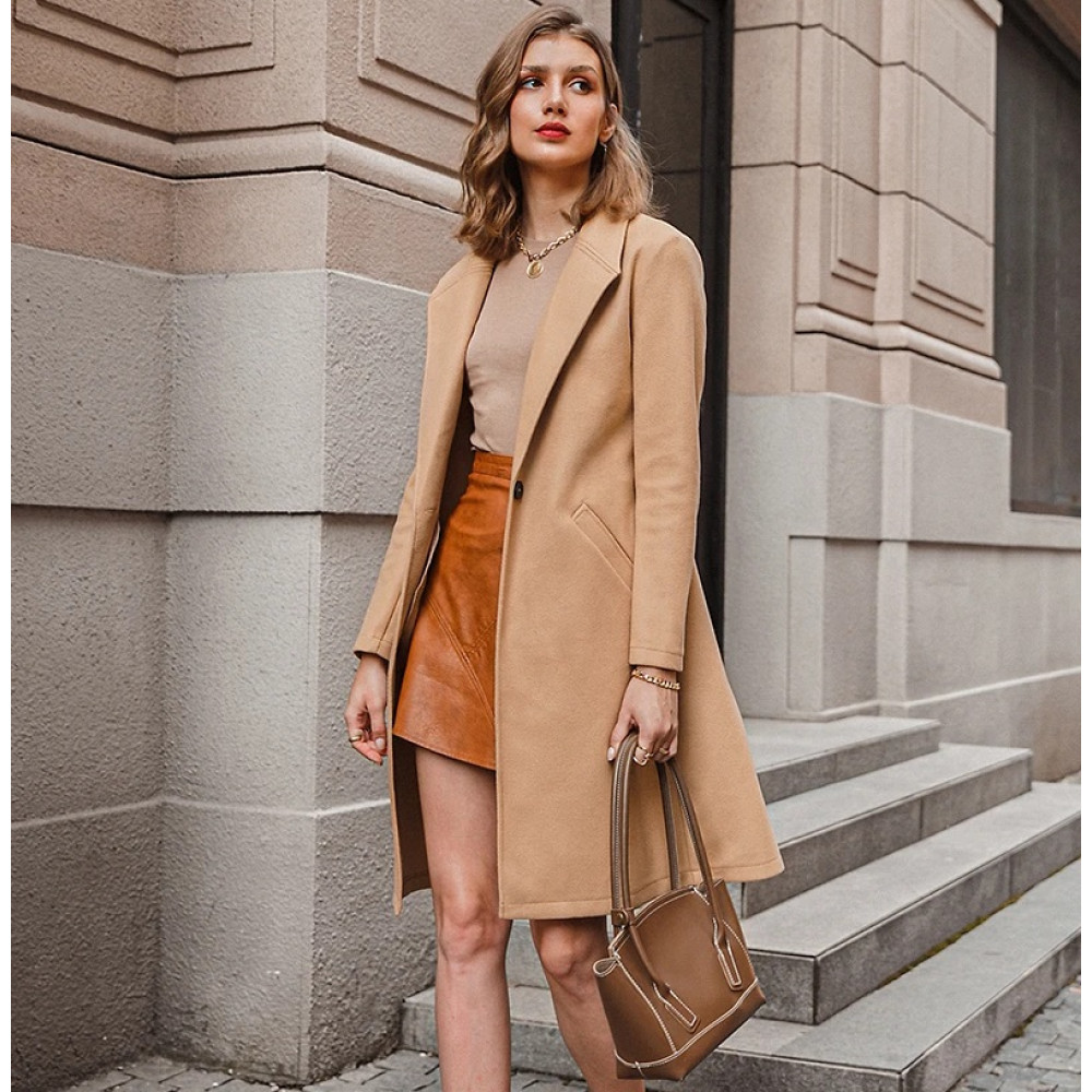 Simplee Elegant light tan autumn winter women coat