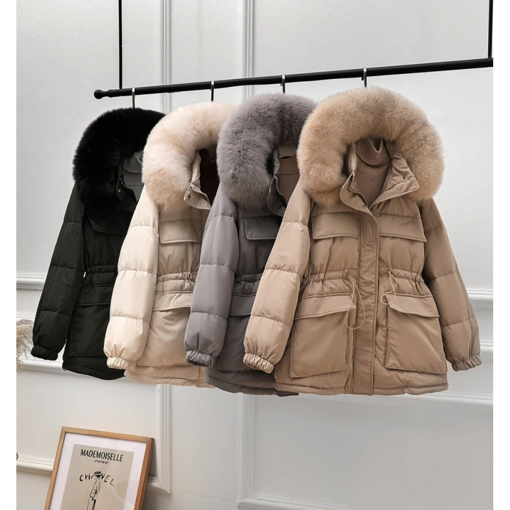 New Hooded Fur Collar Coat - Thicken Warm Feather Clothing Female Parka Overcoat