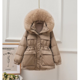 New Hooded Fur Collar Coat - Thicken Warm Feather Clothing Female Parka Overcoat