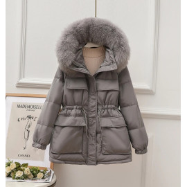 New Hooded Fur Collar Coat - Thicken Warm Feather Clothing Female Parka Overcoat
