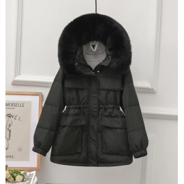 New Hooded Fur Collar Coat - Thicken Warm Feather Clothing Female Parka Overcoat