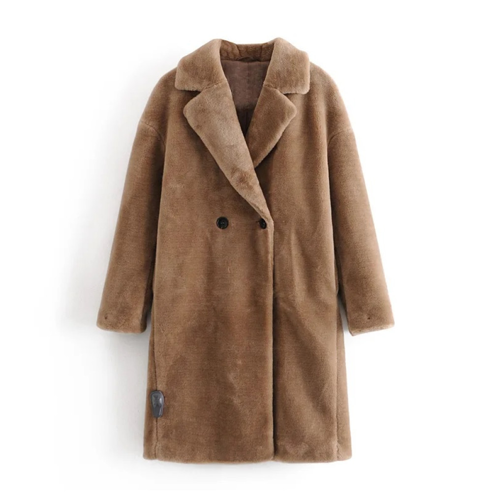 Wixra Womens Coat Ladies Faux Mink Fur Outwear Long Jacket Loose Street Style Warm Overcoat Autumn Winter