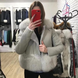 Maylofuer Leather Jacket Women - Real and Natural Fox Fur Coat Slim Full Pelt Fur Coats for Winter