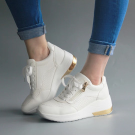 Casual Platform Wedge Fashion Sneaker With Zipper