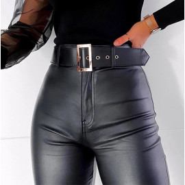 Black Belt High Waist Pencil Pants  For Women
