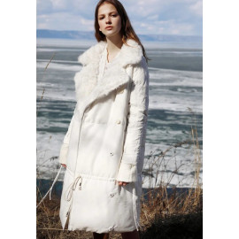 Amii Minimalist White Duck Down Jacket - Thick Down Long Coat 
