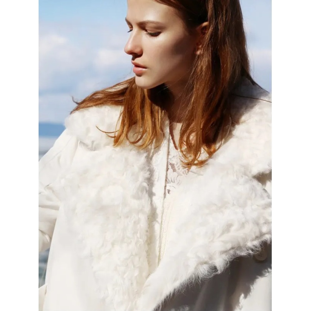 Amii Minimalist White Duck Down Jacket - Thick Down Long Coat 