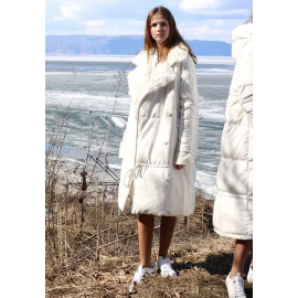 Amii Minimalist White Duck Down Jacket - Thick Down Long Coat 