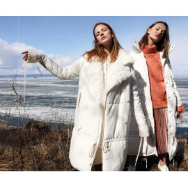 Amii Minimalist White Duck Down Jacket - Thick Down Long Coat 