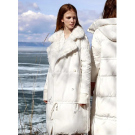 Amii Minimalist White Duck Down Jacket - Thick Down Long Coat 