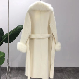 OFTBUY 2020 Real Fur Coat Winter Jacket - Women Natural Fox Fur Collar Cashmere Wool Long Outerwear