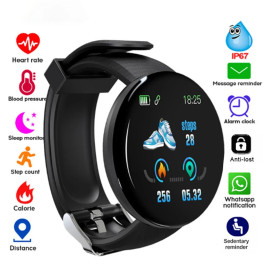 D18 Smart Watch Full Touch Clock Blood Pressure Heart Rate Monitor control Music Message Reminder Smartwatch Men and Women